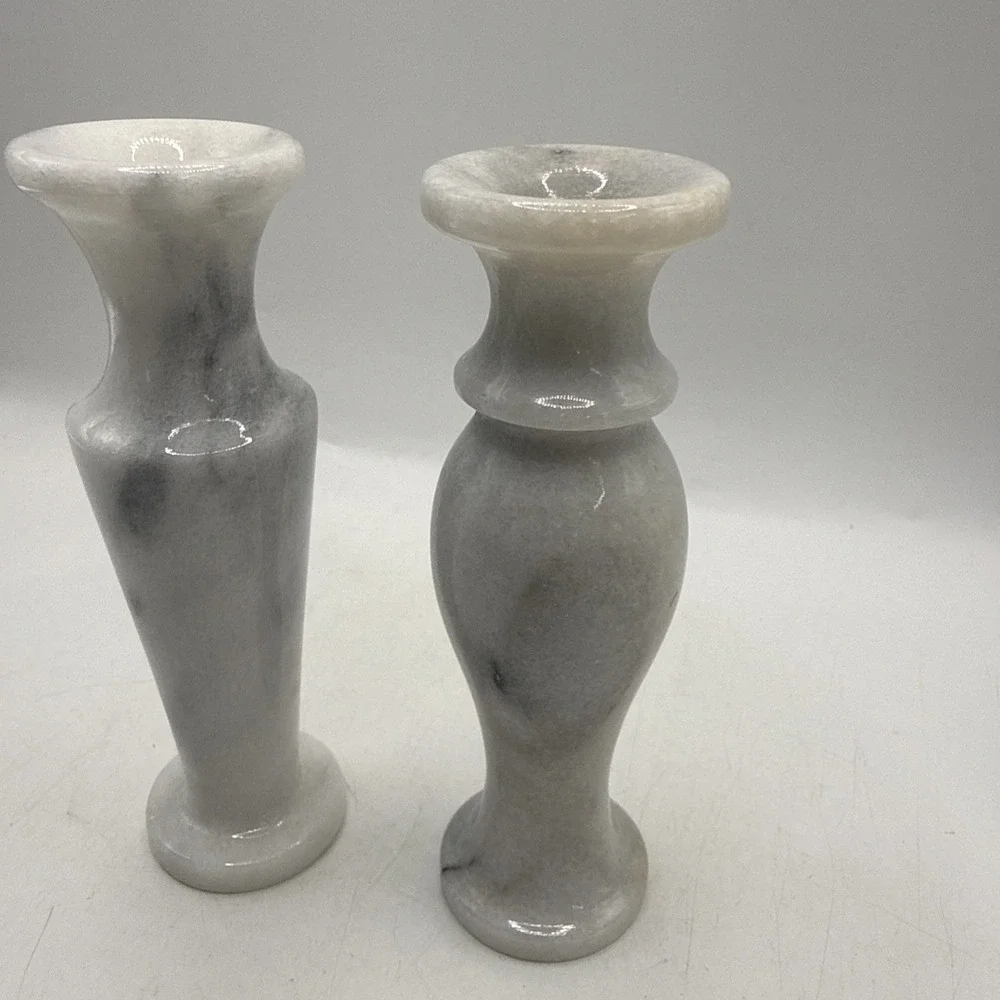 Polished Onyx Marble Set Of 2 Natural Stone Small Vases 4.5